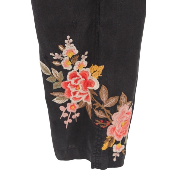 Johnny Was JW Los Angeles Linen Pants‎ Small Embroidered Cropped Black Boho - Picture 4 of 16